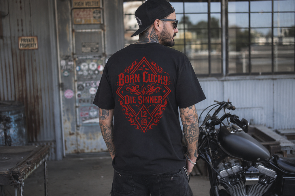 T-Shirt Born Lucky Die Sinner S/R