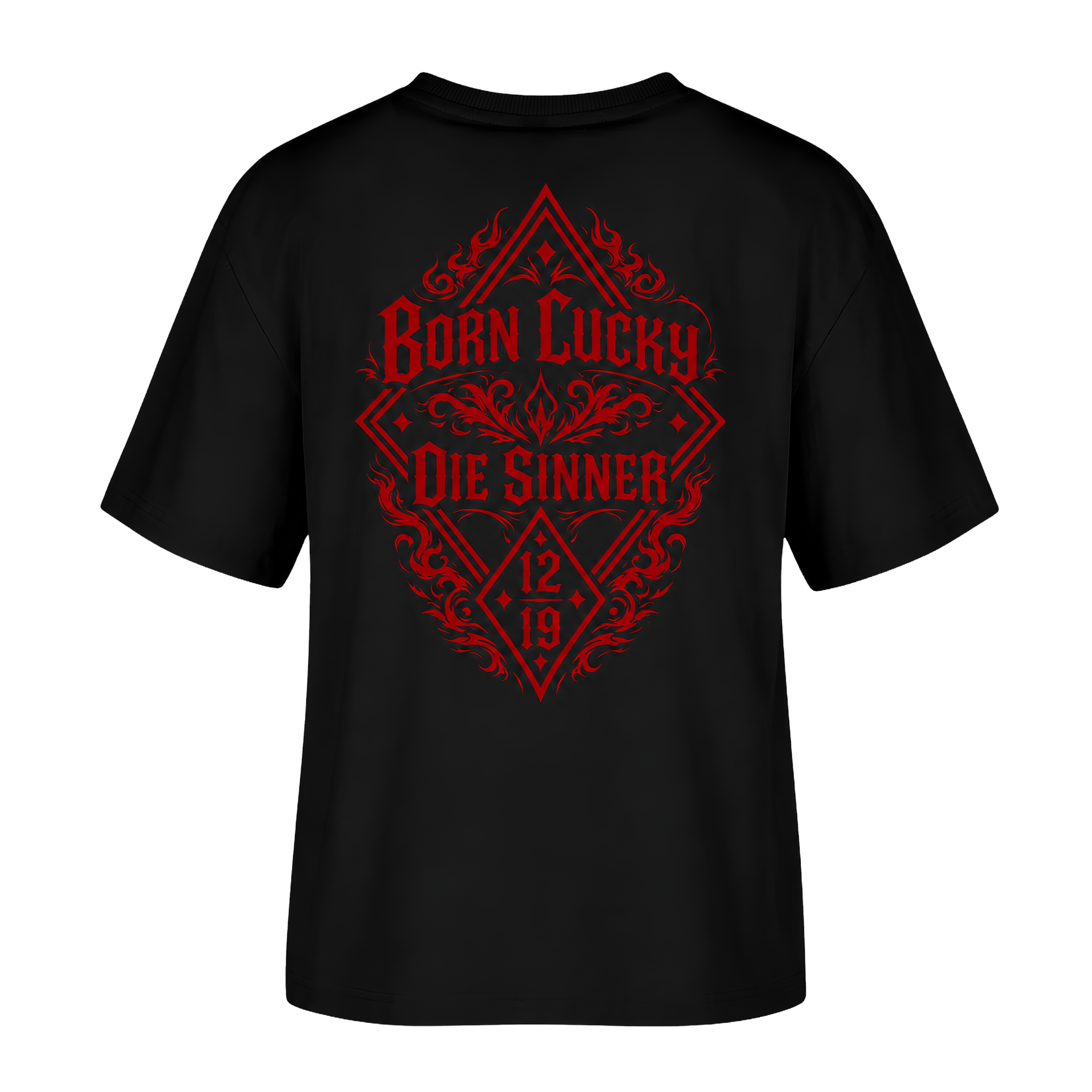 Women Oversize Fit T-Shirt  Born Lucky Die Sinner S/R