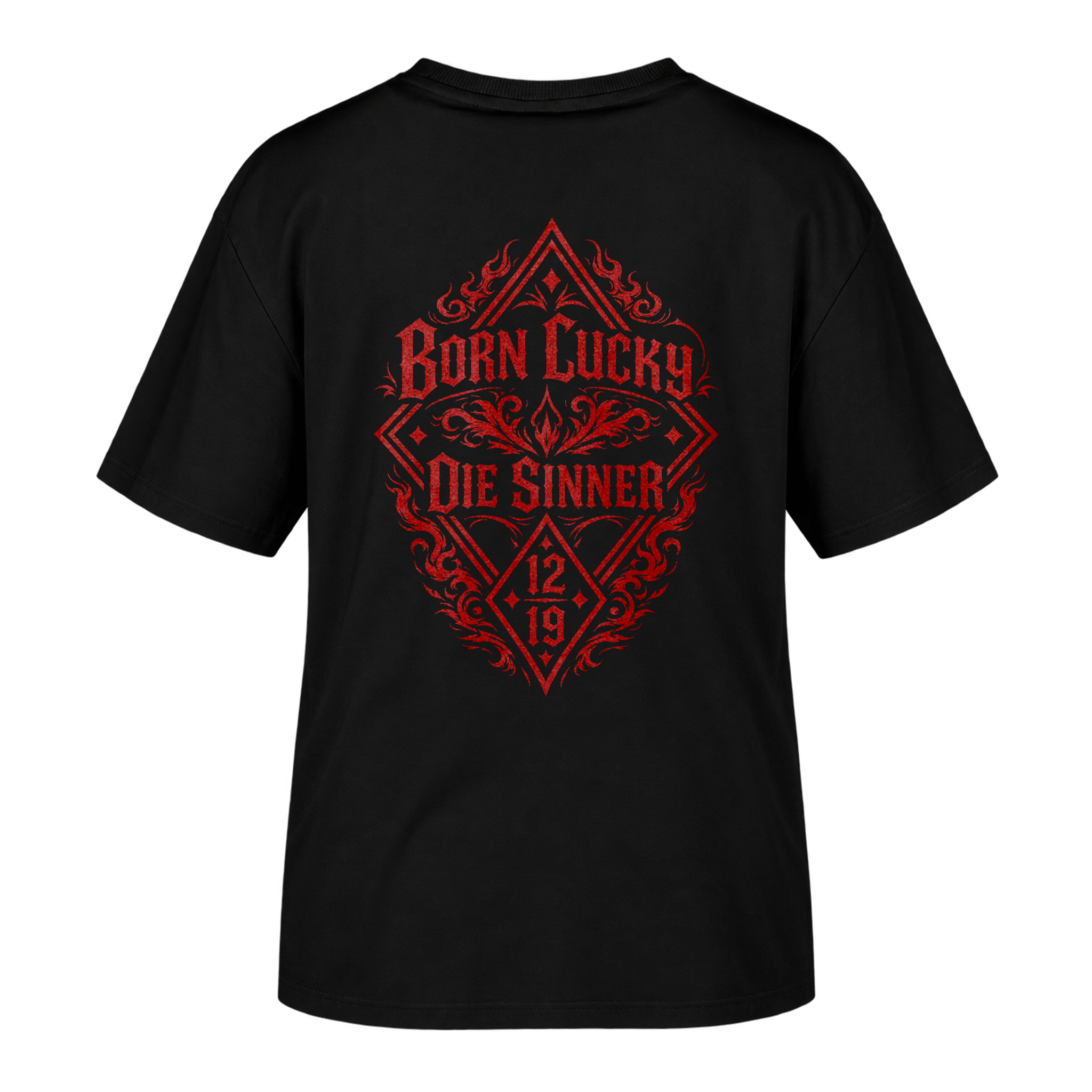 Women Oversize Fit T-Shirt  Born Lucky Die Sinner S/R
