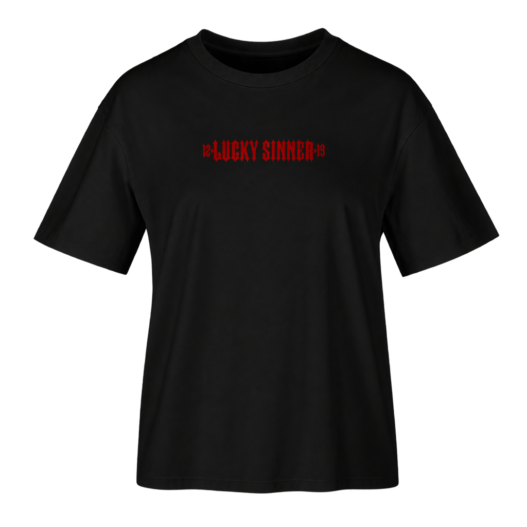 Women Oversize Fit T-Shirt  Born Lucky Die Sinner S/R